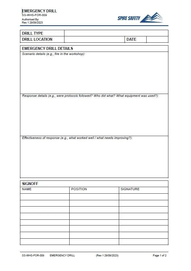 Emergency Drill Template