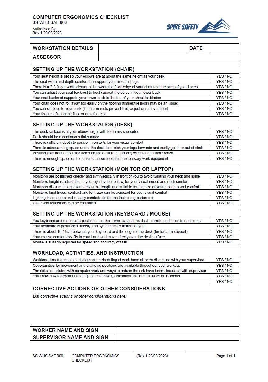 Computer Ergonomics Checklist
