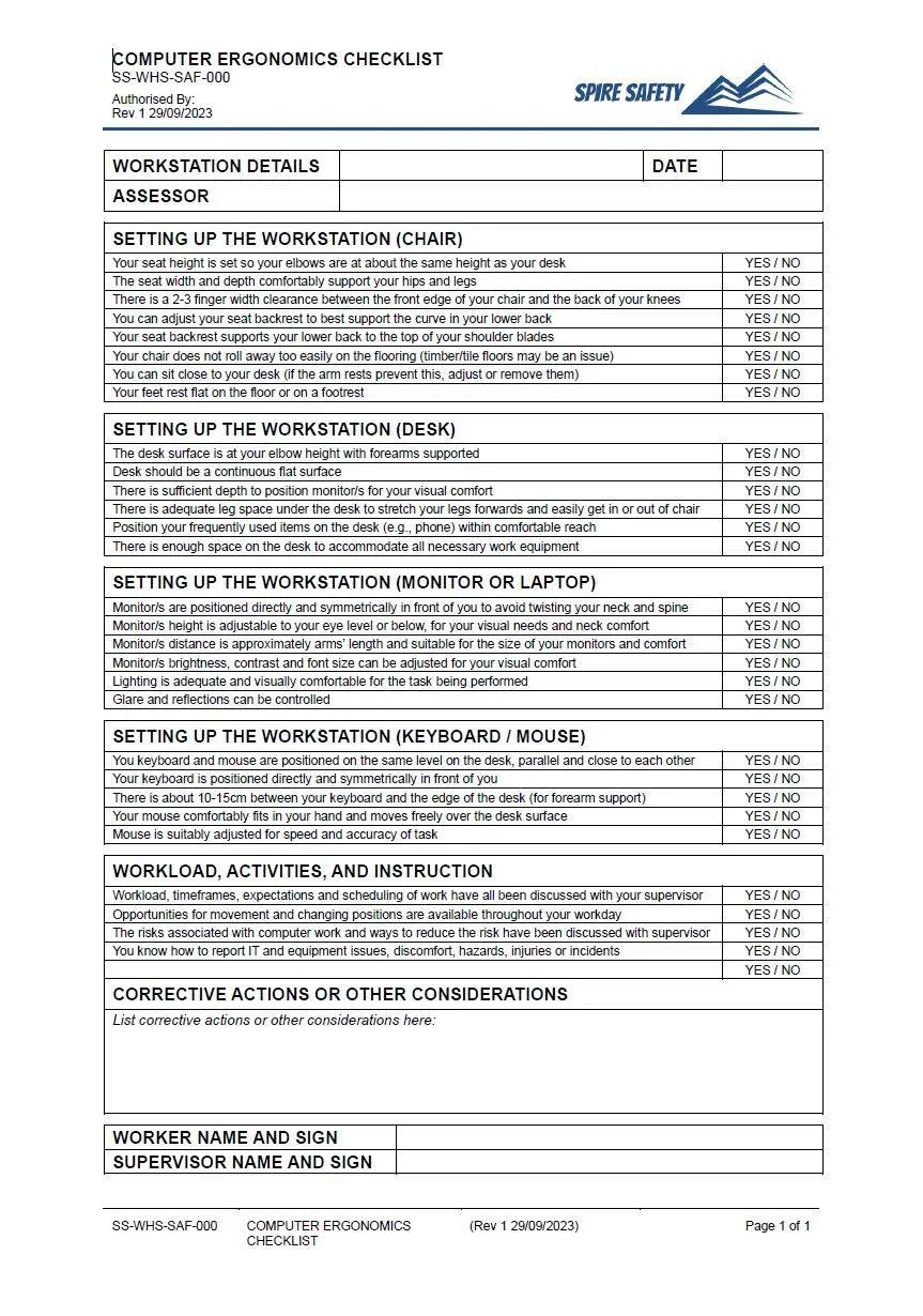Computer Ergonomics Checklist