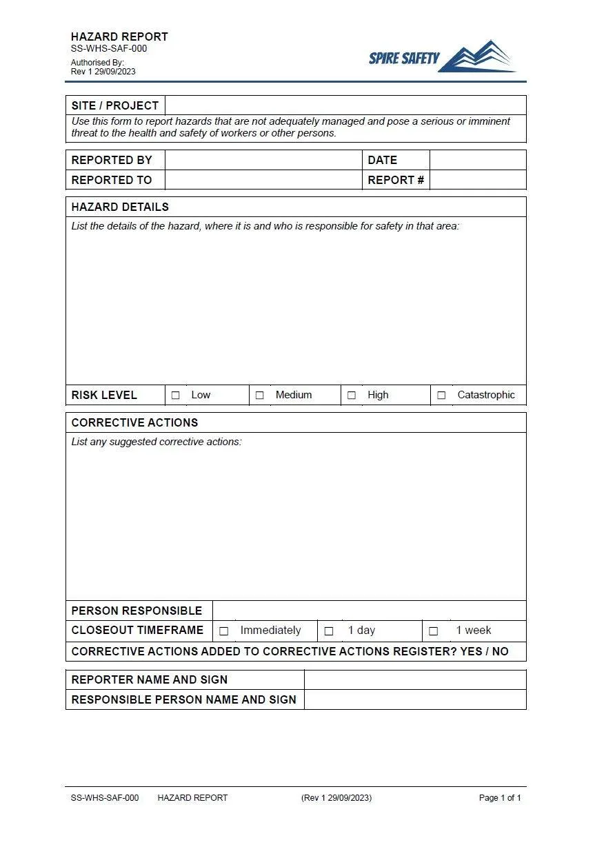 Hazard Report Template