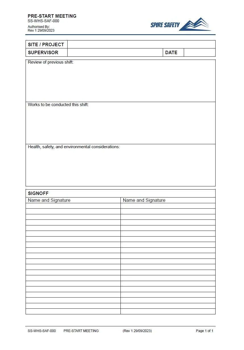 Pre-Start Meeting Template