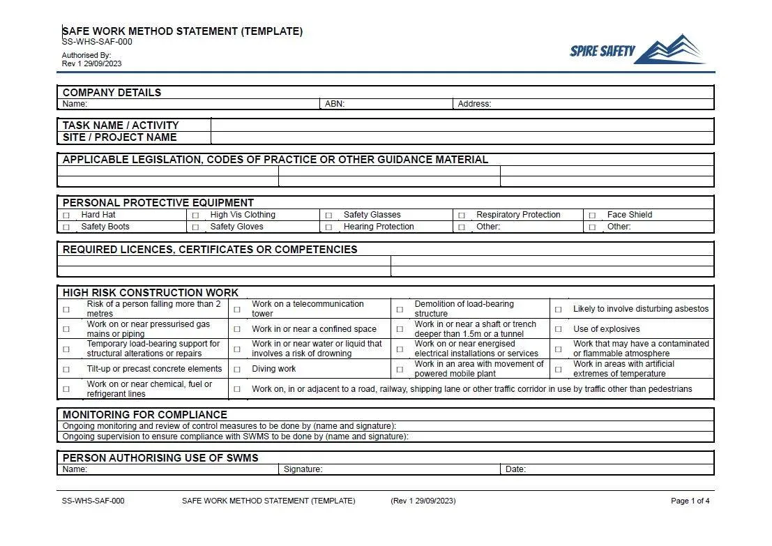 Safe Work Method Statement Template