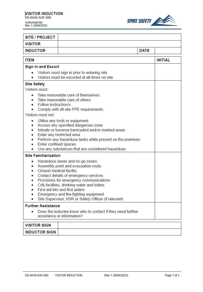 Visitor Induction Template