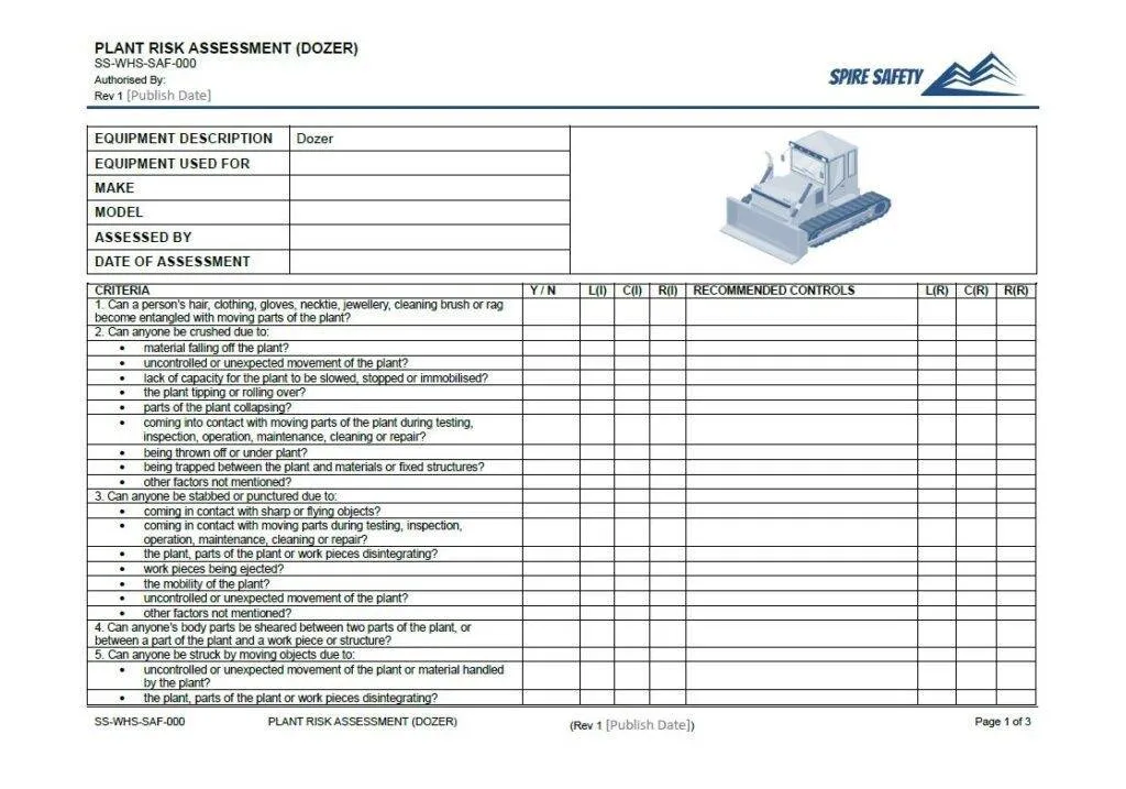 Bulldozer risk assessment template