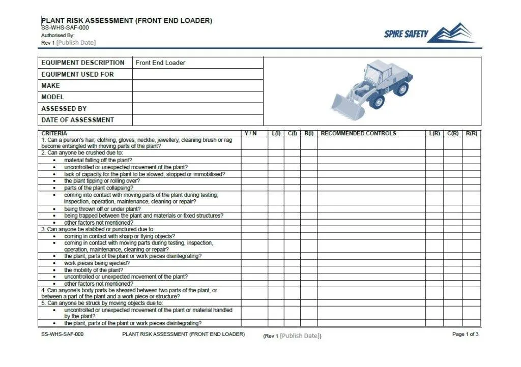 Front end loader risk assessment