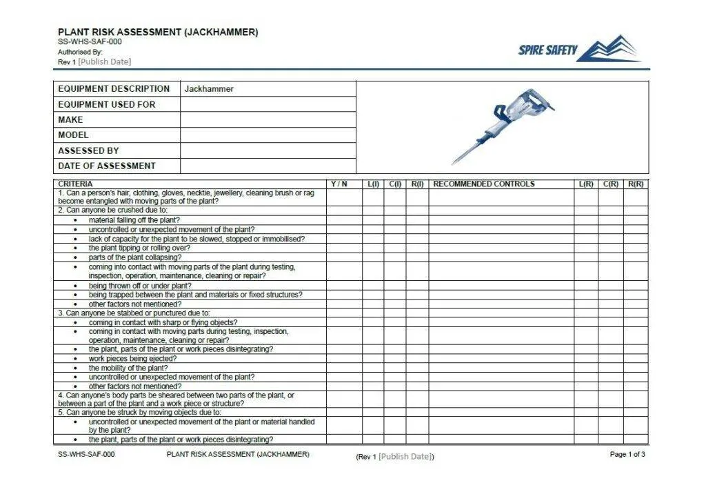 jackhammer risk assessment template