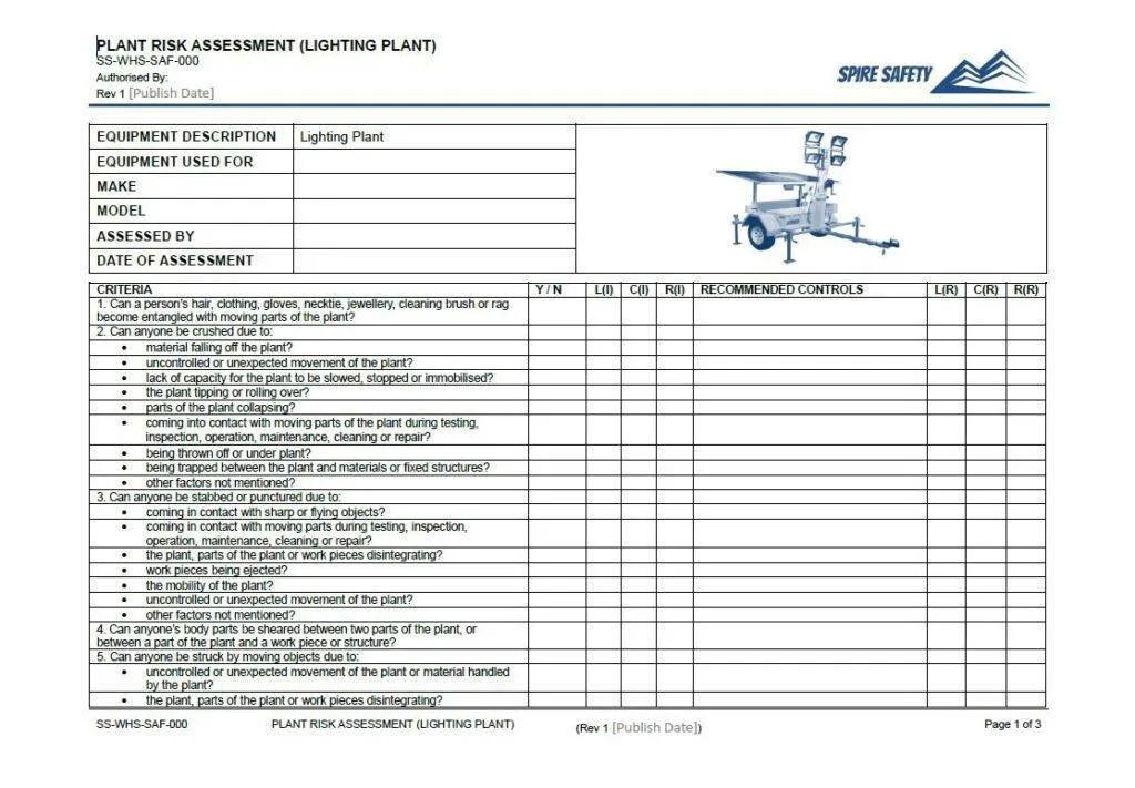 Lighting plant risk assessment template