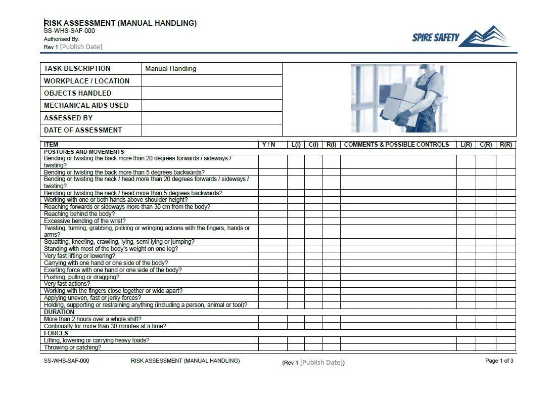 Manual Handling Risk Assessment Template | Spire Safety Consultants