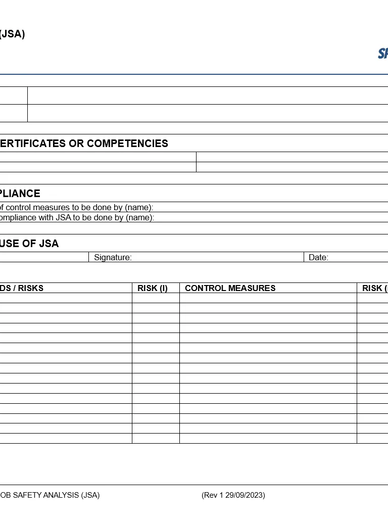 Job Safety Analysis Template Example