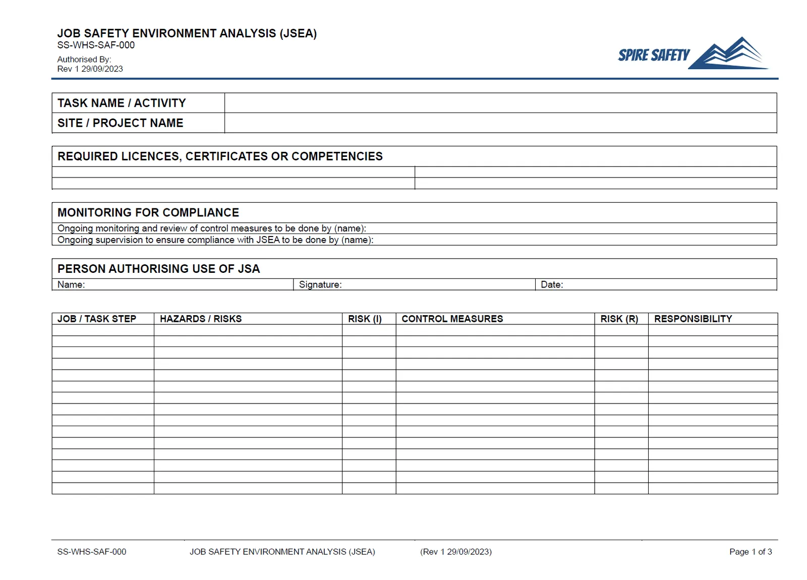 Free Job Safety Environment Analysis (JSEA) Template