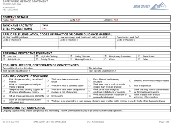 Free Building Swms Template | Spire Safety Consultants