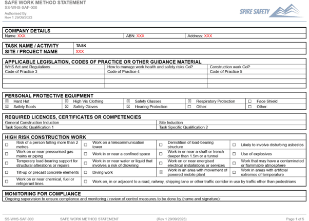 Free Pneumatic Tools Swms Template | Spire Safety Consultants