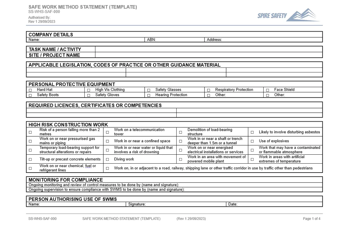 A Comprehensive Guide to Safe Work Method Statements 38 Close up of a Safe Work Method Statement document with highlighted sections
