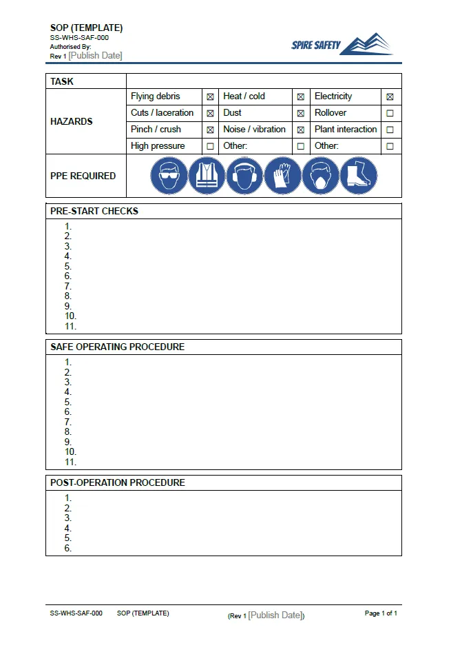 Safe Operating Procedure (SOP) Template Example
