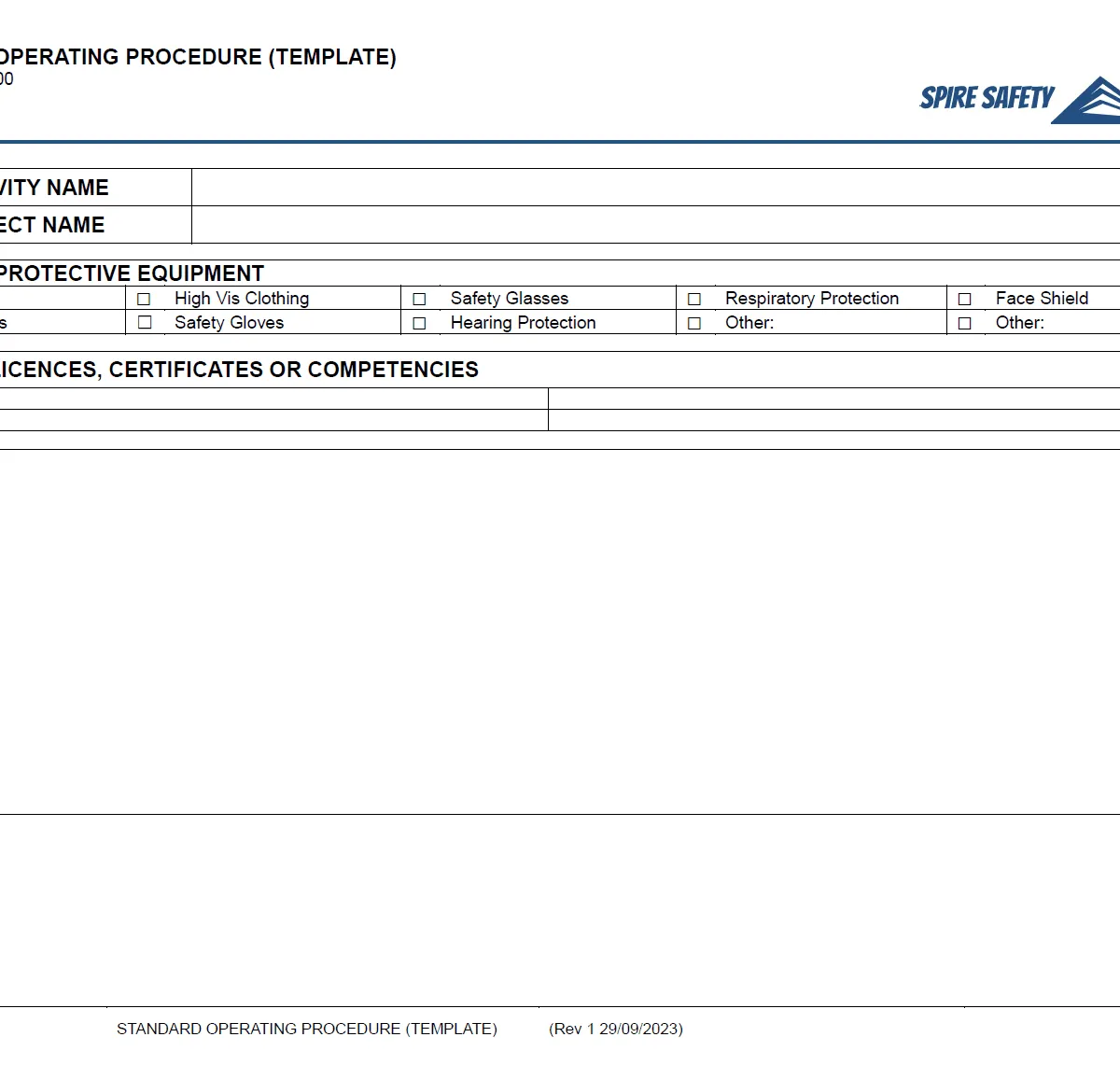 Standard Operating Procedure (SOP) template example