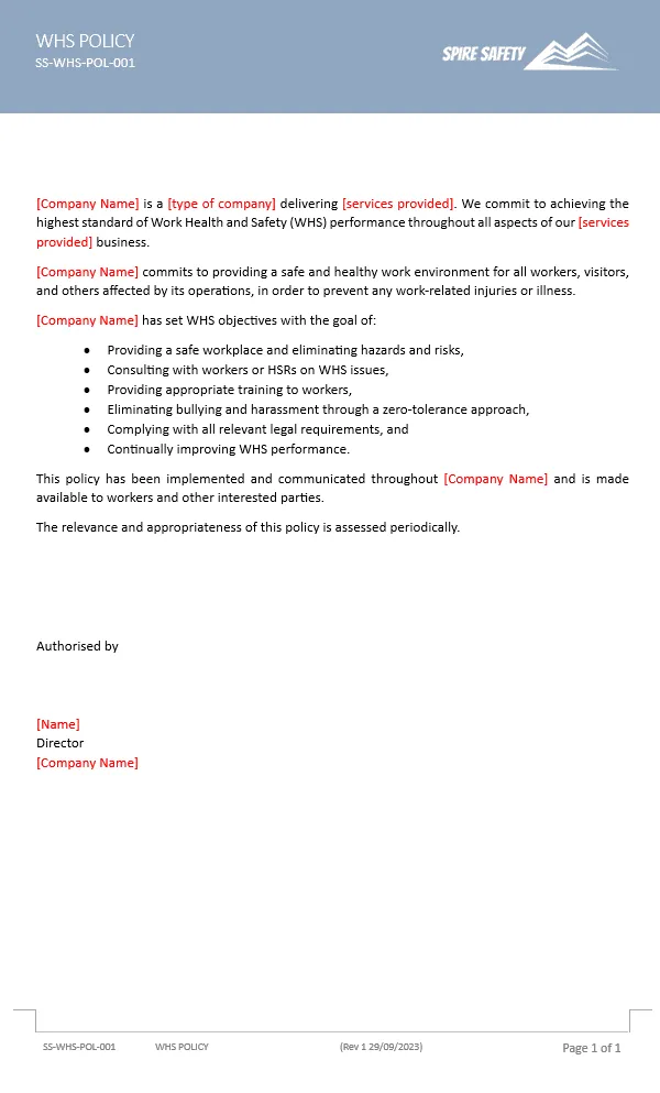 Whs Policy Paragraph Example Working From Home Policy | Spire Safety Consultants